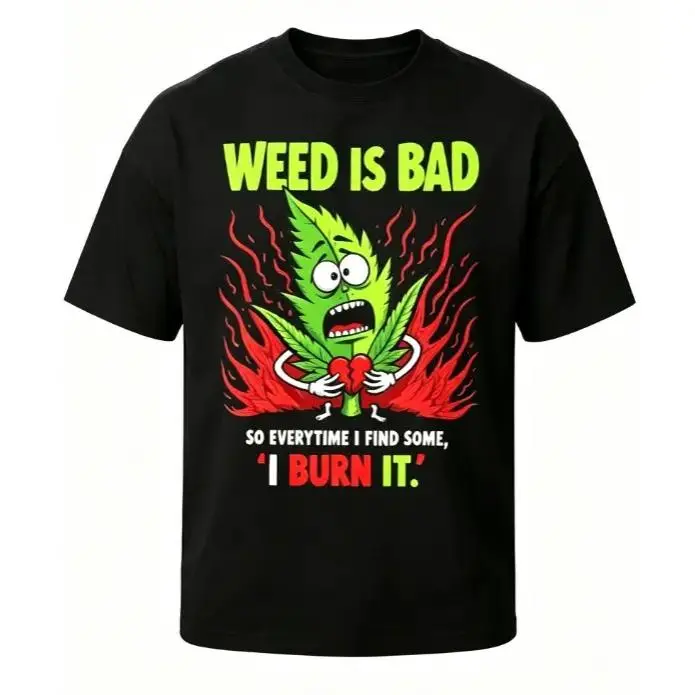 Unisex Graphic Print Short-Sleeve Sports Top - Cartoon Green Leaf Broken Heart Flame Meme, Summervibes, Soft Breathable Loose Fit, Hand/Machine Printed Humorous Satire Daily Outfit Tee