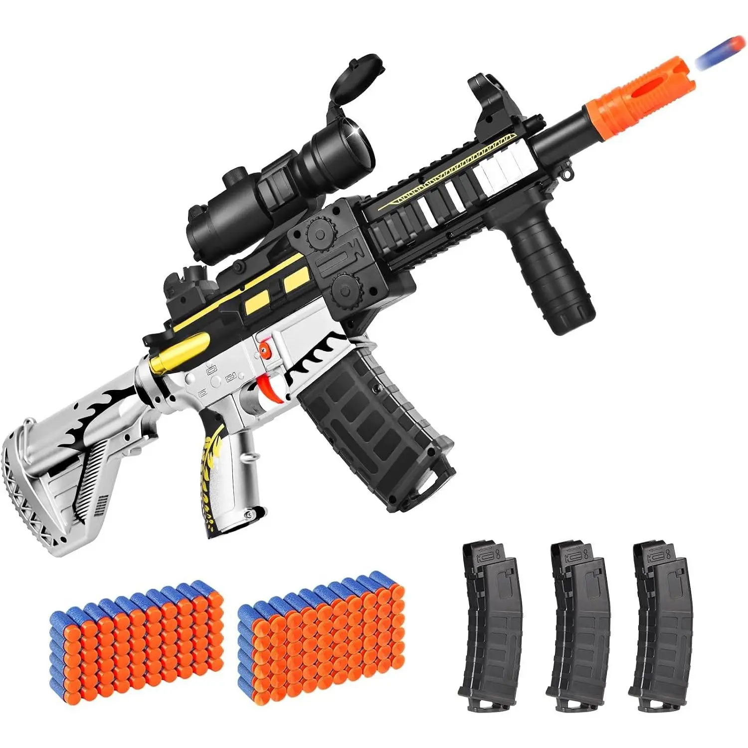 Realistic Toy for Nerf Guns Dart - Electric Sniper Rifle with Scope 120 Soft Bullets 3 Magazine, Automatic Foam Blaster for Boy Age 8-12 Years Old, Indoor Outdoor Present for Adult Kid Holiday