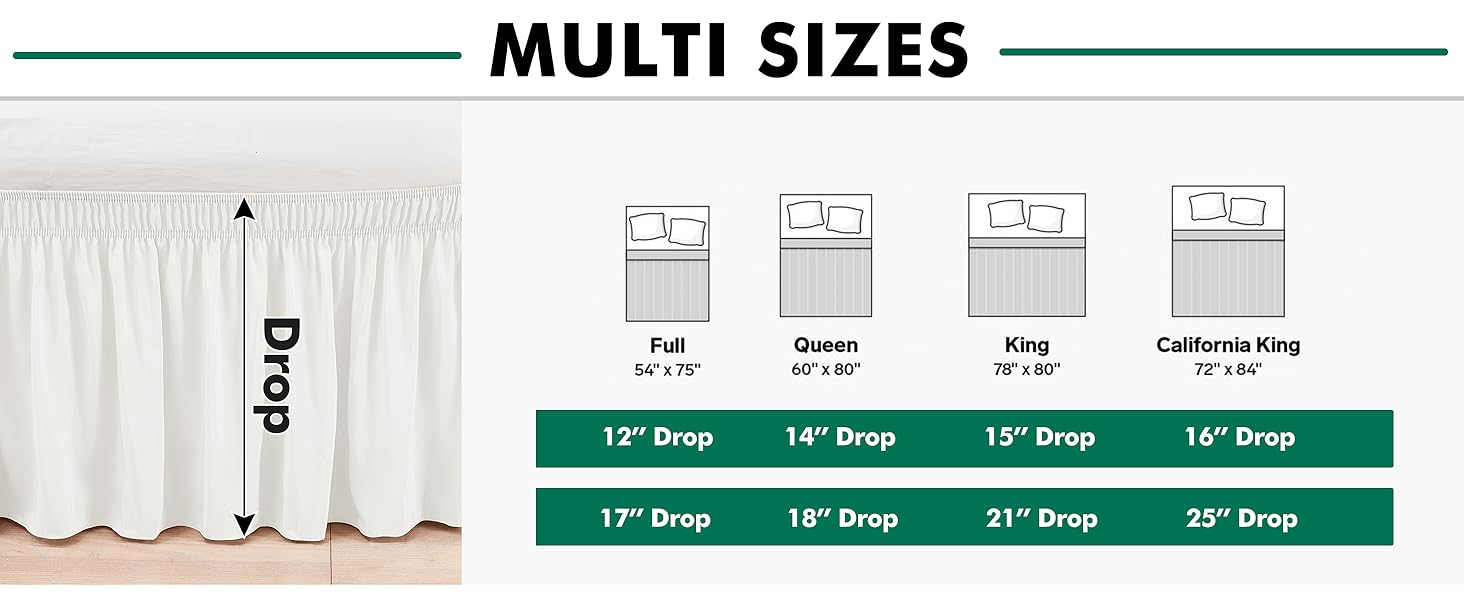 Wrap Around Bed Skirts with Split Corners for Queen Beds 15" Drop, Ivory Elastic Dust Ruffles Wrinkle Resistant Luxurious Machine Washable