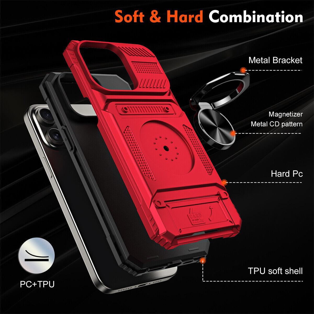 【Freeship】Hybrid Shockproof Magnetic Ring Case Card Slot for iPhone 16 15 Pro max 14 13