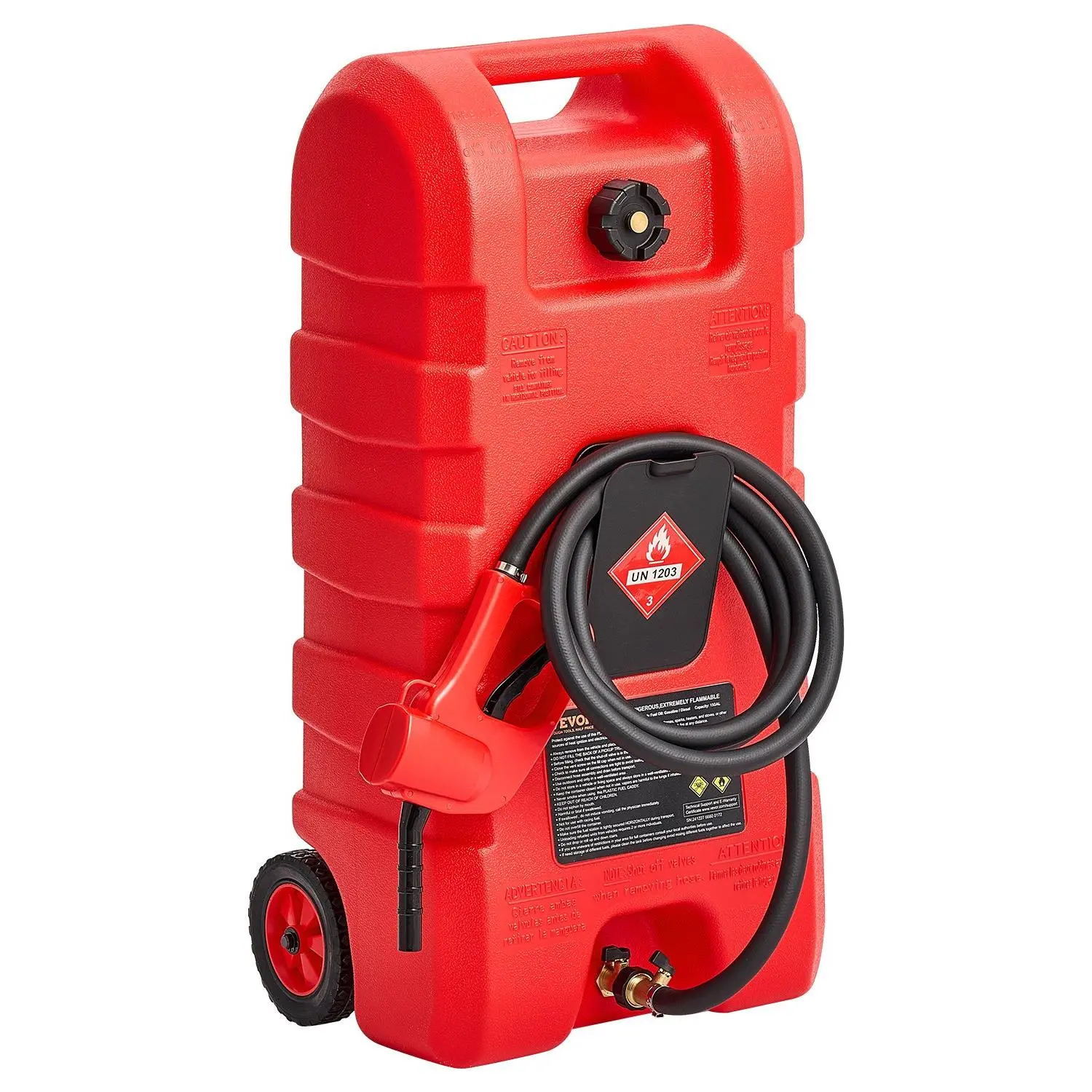 【DealsForYouDays】VEVOR Fuel Caddy, 15 Gallon, Portable Fuel Tank with Gravity Hand Pump Modes, Fuel Tank Container with Wheels, 10 ft Delivery Hose Manual Pump, Gas Caddy for Motorboats, ATVs, Gasoline Diesel