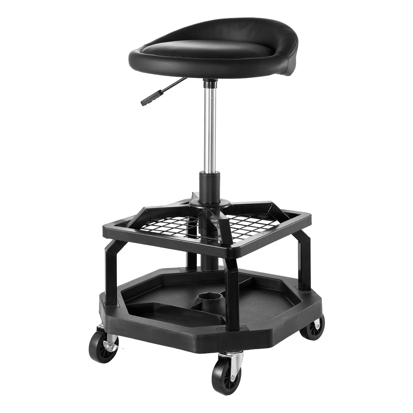 Rolling Shop Stool, Pneumatic Garage Seat/Work Stool with 300 lbs Capacity, Adjustable Height Roller Creeper Seat, 360 Swivel Padded Workshop Stool with Casters, for Garage, Shop Auto Repair