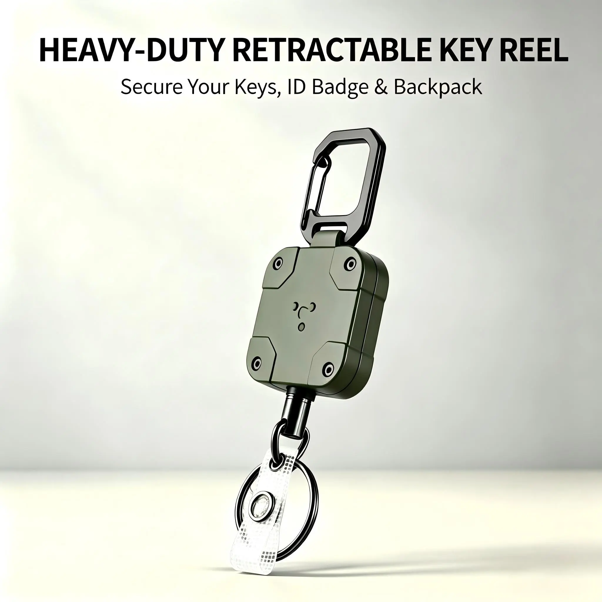 2D Metal Badge Reels Retractable Keychain, Self Retractable Badge Holder Key Reel with 31" Retractable Cord, 8 Oz(Army Green, 1 Pack)