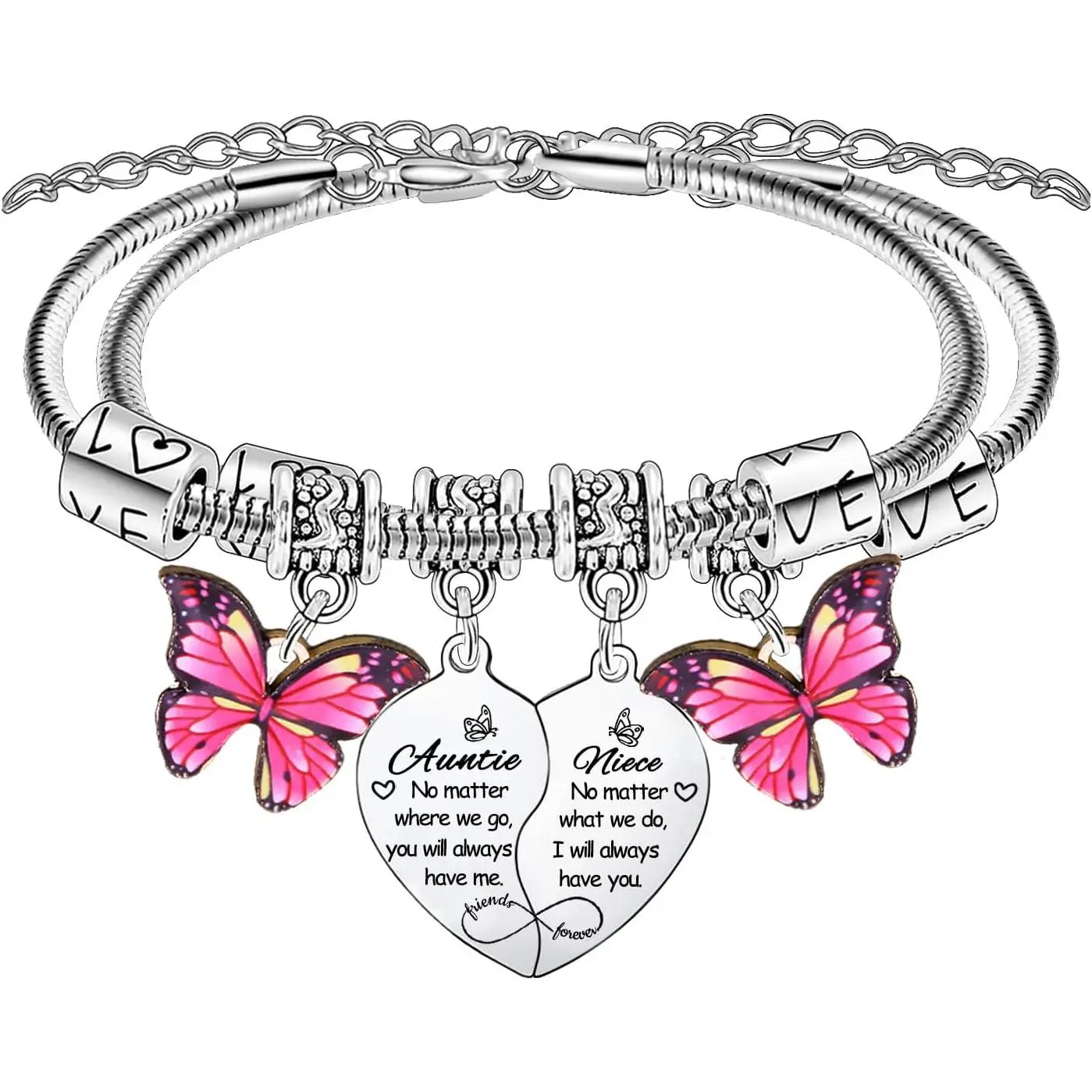 2 count Auntie Niece Heart Matching Bracelet for Women Aunt Gifts from Niece Birthday Gifts for Auntie Bracelet Butterfly Charm Bracelet  Gifts