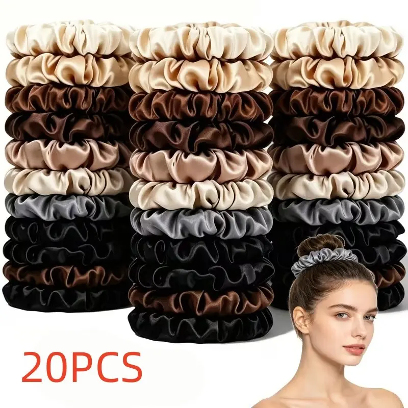 20pcs Simple Versatile Satin Hair Ties, High Elasticity Durable, Perfect for Ponytails & Buns, Stylish Hair Accessories