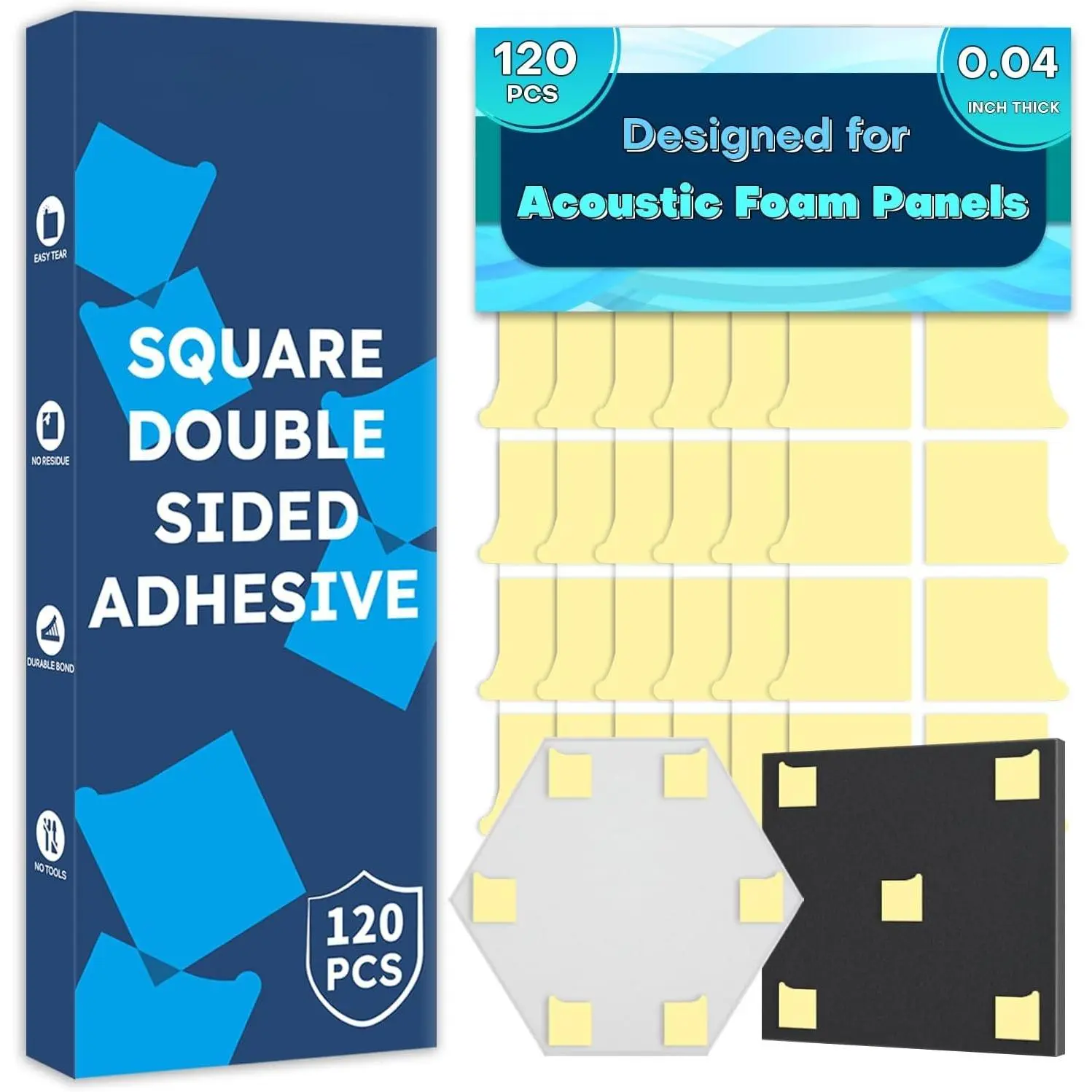 Heavy Duty Double-Sided Tape Squares, 120 count, Adhesive for Acoustic , Wall Panel Adhesive Pads