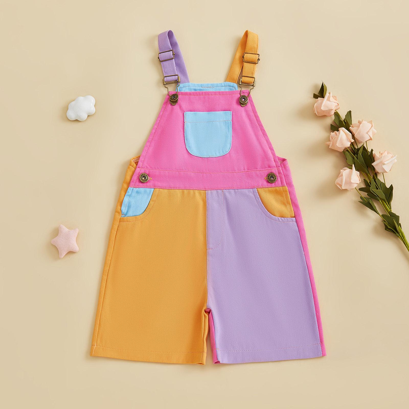 Imcute 90's Style Toddler Overalls Shorts Babby Boy Girl Suspender Romper Contrast Color Sleeveless Jumpsuit with Adjustble Shoulder Strap Shorts 6M-4Y