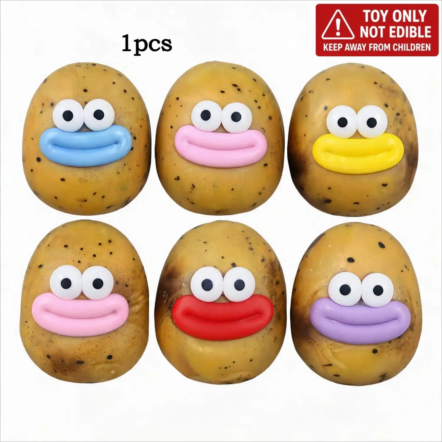 🔥1pc Ugly-Cute Potato Squishy with Sausage Lips🔥Funny Big-Eyed Stress Relief Toy, PU Squeeze Fidget Toy, Squishy Fidgets, Cute Desktop Ornament for Students, Novelty Gift
