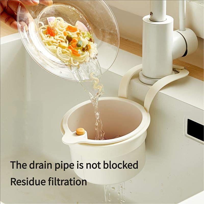 Multi-Function Hanging Kitchen Sink Basket with Button Drain and Storage Design, Easy One-Second Installation, Durable Plastic for Kitchen and Bathroom Organization, Hangable Filter, Kitchen Sink Strainer