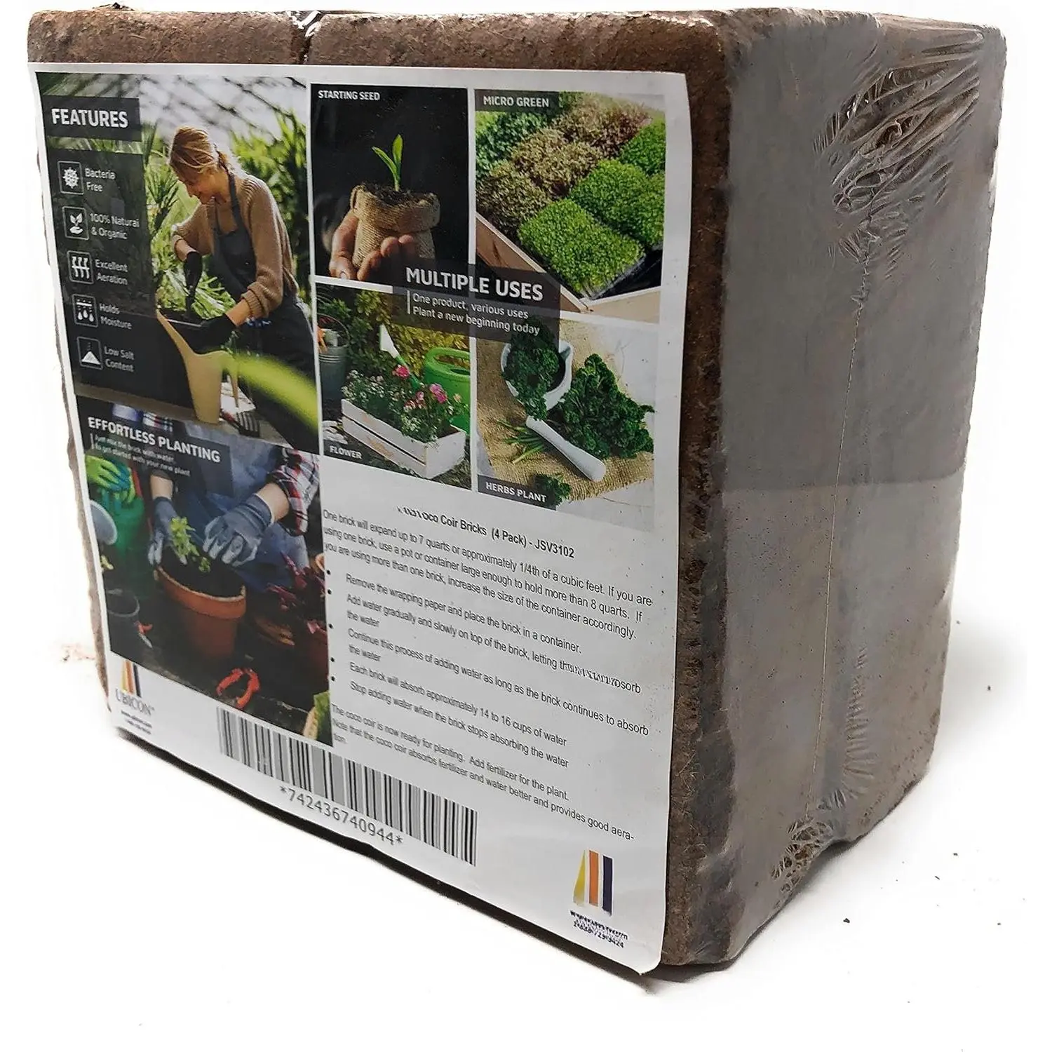 Easy Use Coco Coir  Top Soil for Indoor/Outdoor ; 4 Bricks Expands to 10 Gallons, Excellent Aeration, Reduces Weed Growth, and Retains Water (4)