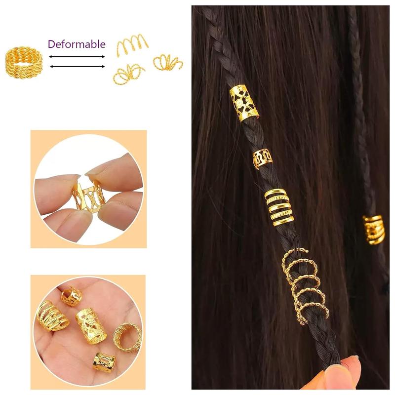 110 Pcs Gold Hair Jewelry for Braids and Dreadlocks - Metal Rings, Cuffs, Clips Accessory Decorations - Golden Yellow