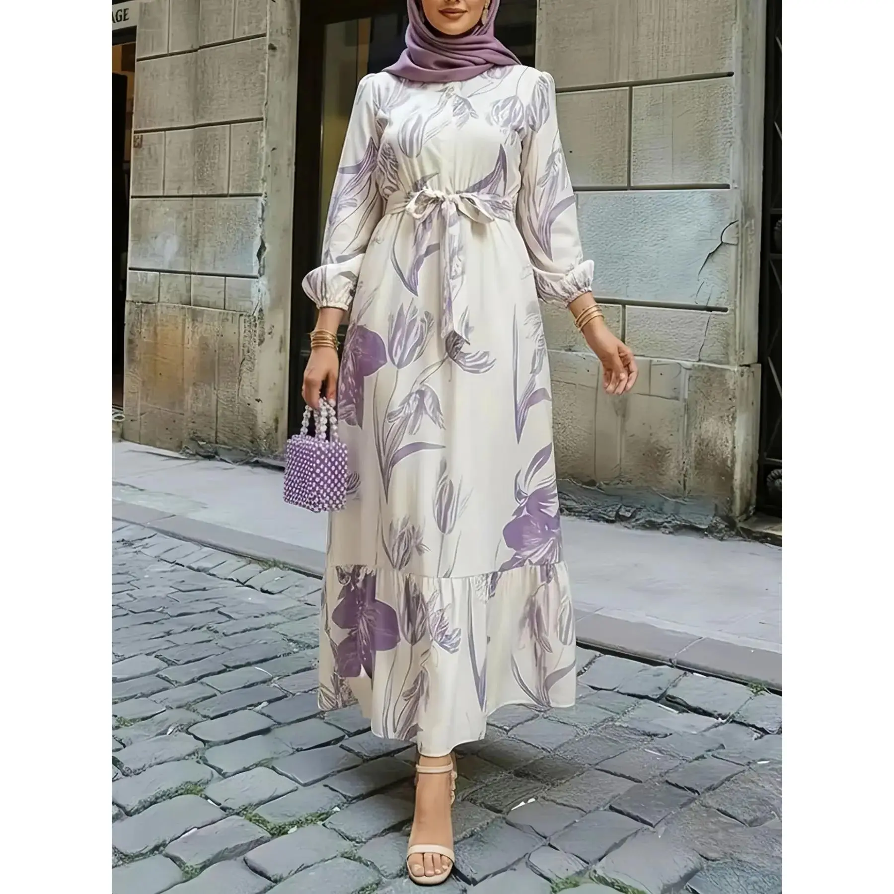 Elegant Women's Floral Print Dress, Classy Modest Dresses, Modest Style Dress, Elastic Waist Patchwork Hem, Casual Daily Wear, Travel, Holiday, Vacation, Party,cami