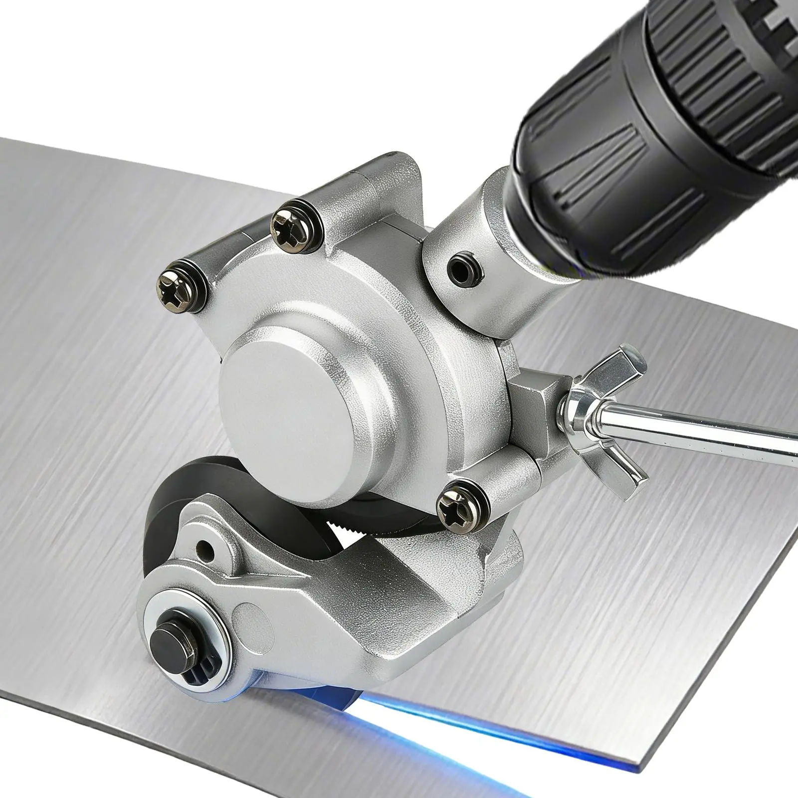 Upgraded Electric Nibbler Drill Attachment with Adapter, Efficient Processing Metal Shearing Accessory, Max Thickness Cutting Tool for Wide Range of Metal Sheets (Aluminum Plate: 0.3-1.2 Mm, Stainless Steel Plate: 0.2-0.5 Mm)