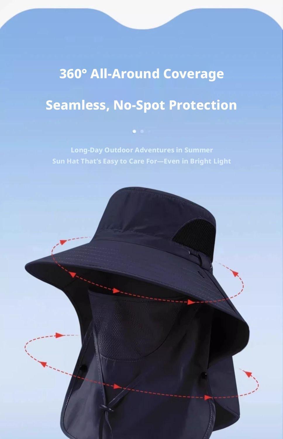Fisherman's hat, summer sun protection hat for men and women, outdoor hiking hat, fishing face-shielding and neck-protecting integrated hat, wide-brimmed sun hat