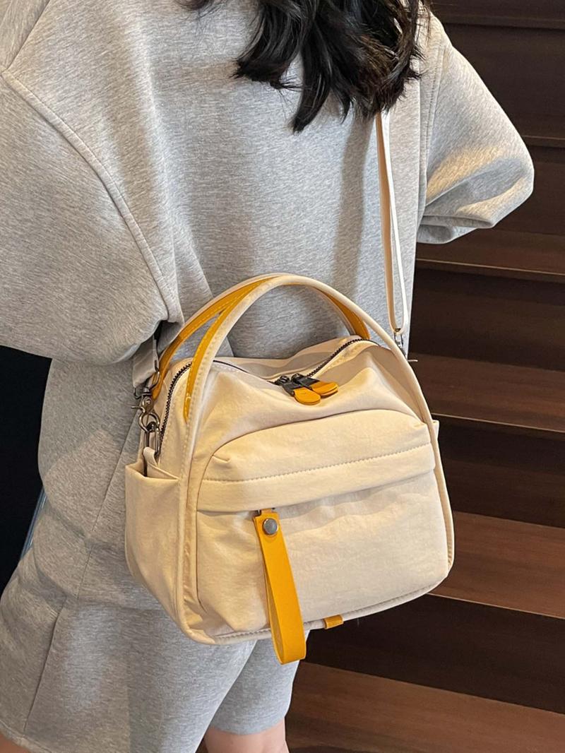 Niche design simple and casual daily commuter bag, small fresh contrast color handbag messenger bag, fashionable and trendy versatile multi-color optional, suitable for daily commuting, shopping, etc., Everyday Shoulder Bag