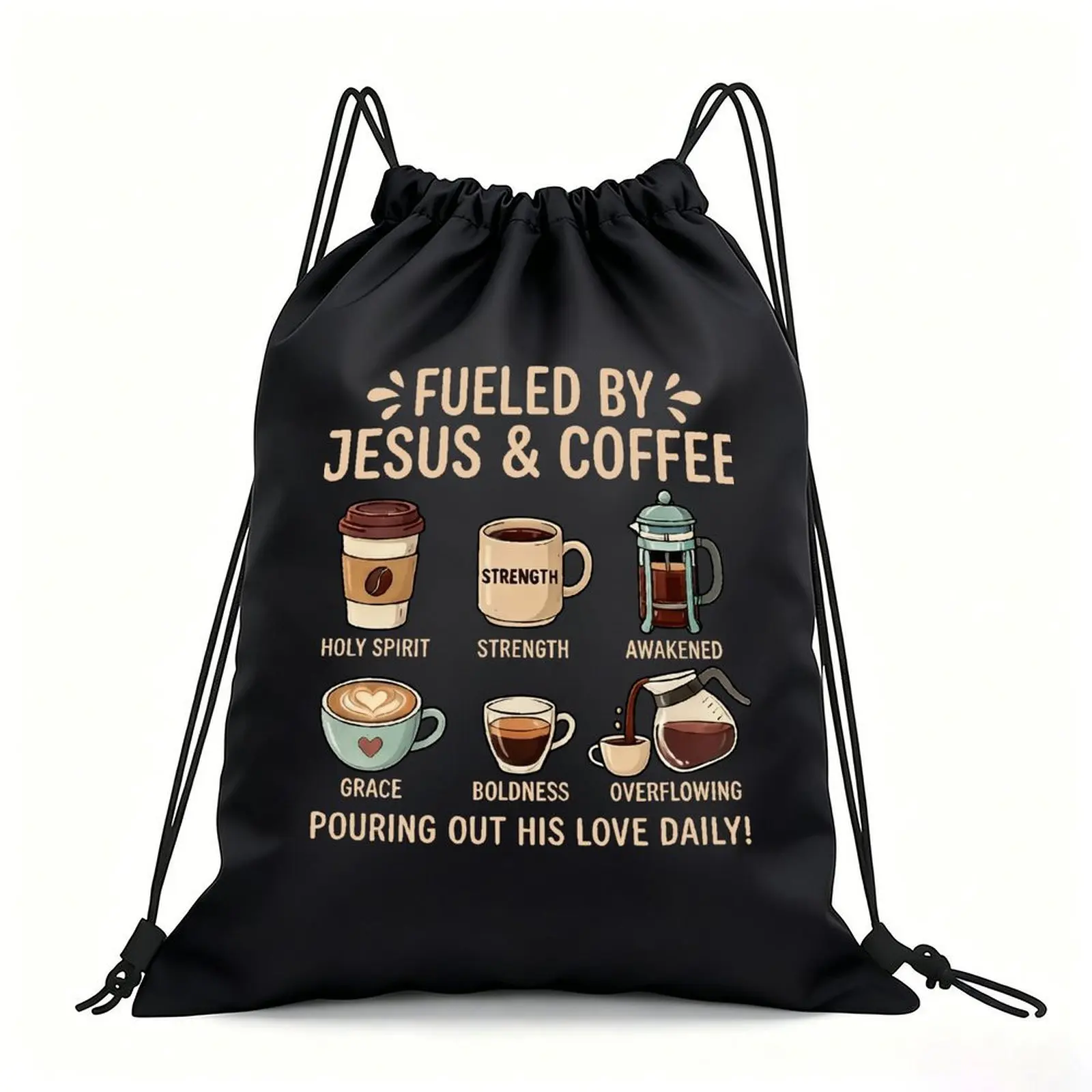 Portable Drawstring Sack Bag with Custom Graphic Print, Waterproof Polyester String Backpack for Gym Workout Swimming Hiking