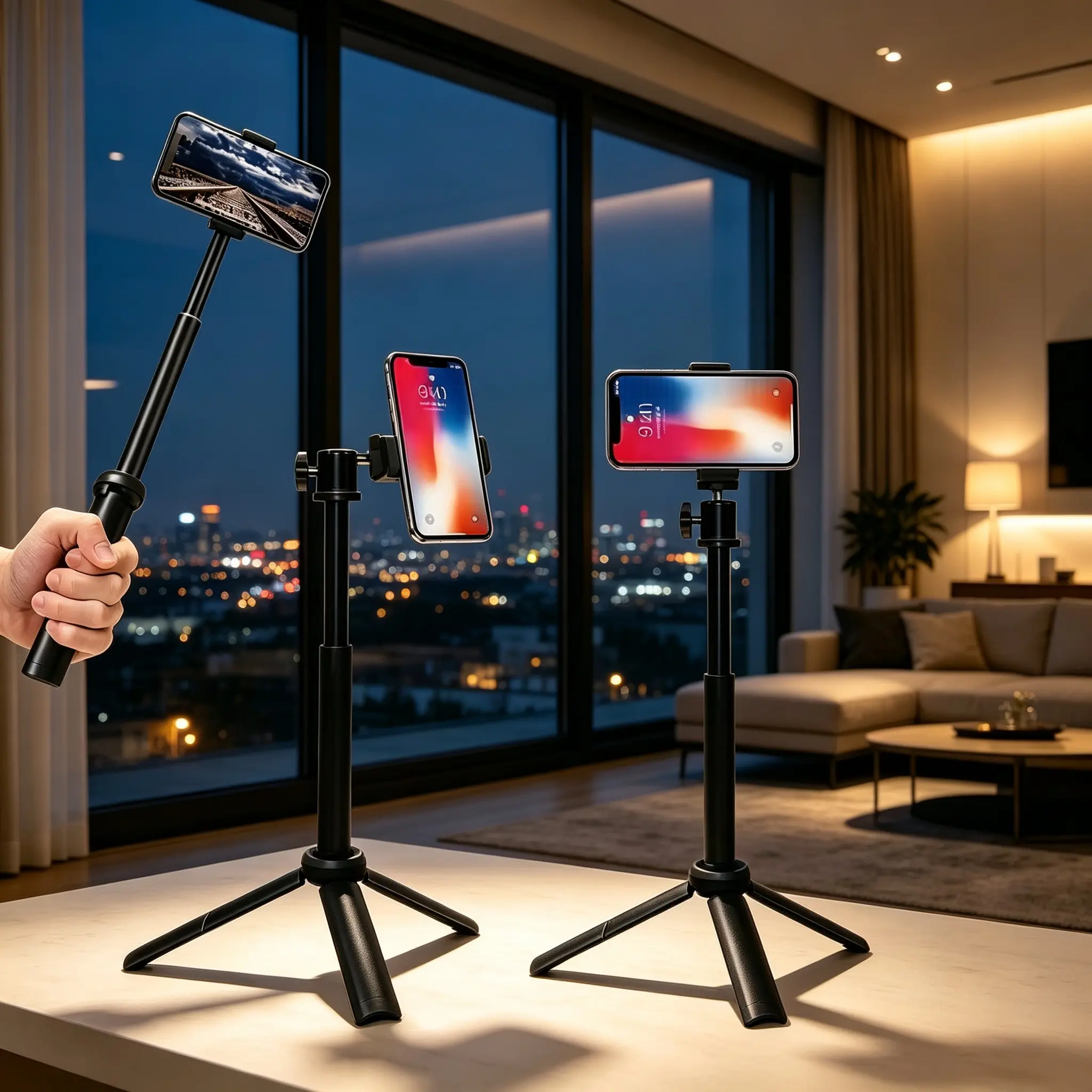Adjustable Mini Desktop Tripod, 3/9/13 Inch Height, Stretch Phone Holder, 360° Rotating Ball Head, for Smartphones, Webcams, Dslr, Action Cameras