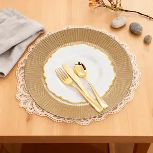 JIT 26pcs Gold Charger Plates Plates Outdoor wedding Birthday party and dinner banquet for Wedding Catering Event Decor Decorative Plates