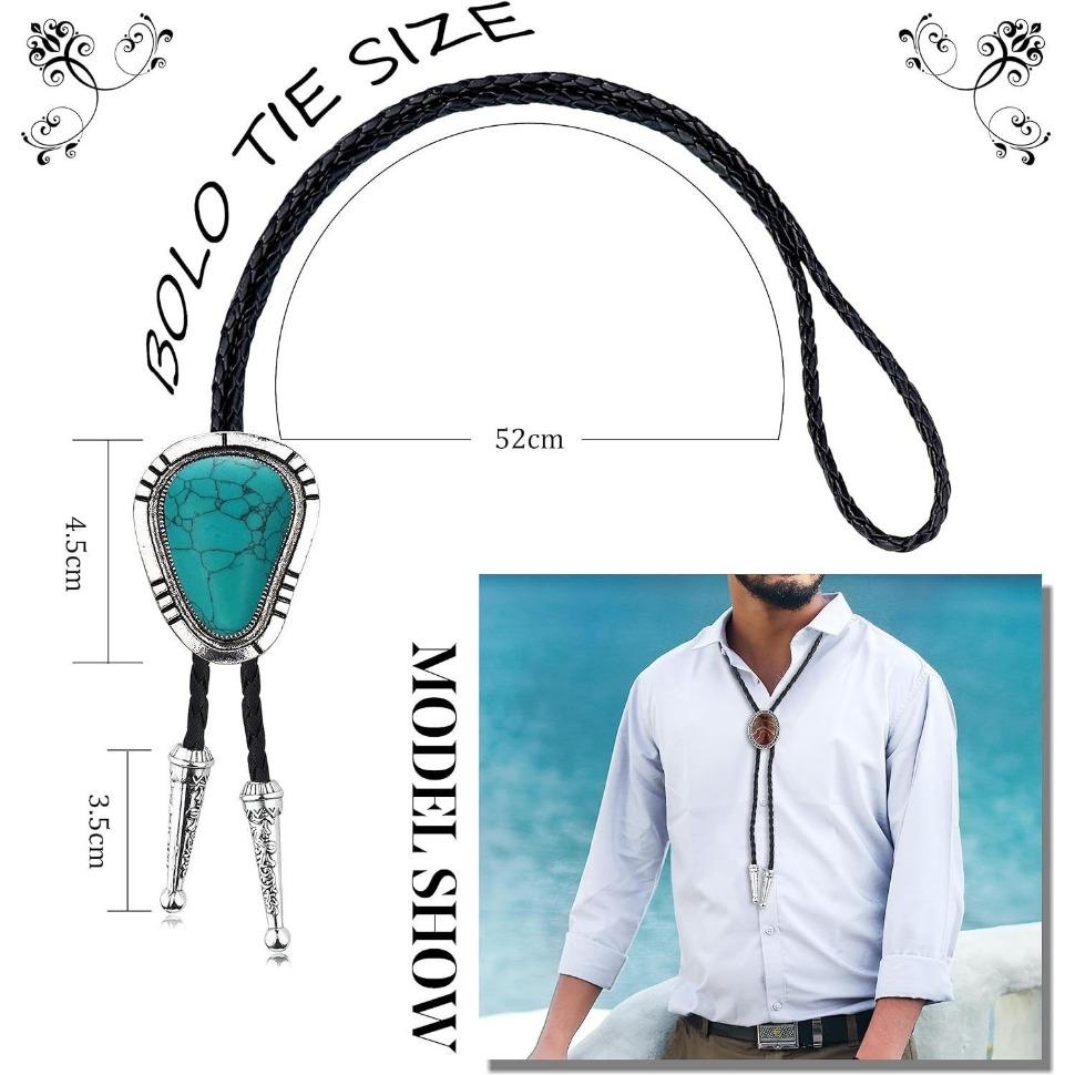 Jstyle 5Pcs Handmade Bolo Tie for Men Western Cowboy Leather Necktie Halloween Costume Accessories for Men Women Daily