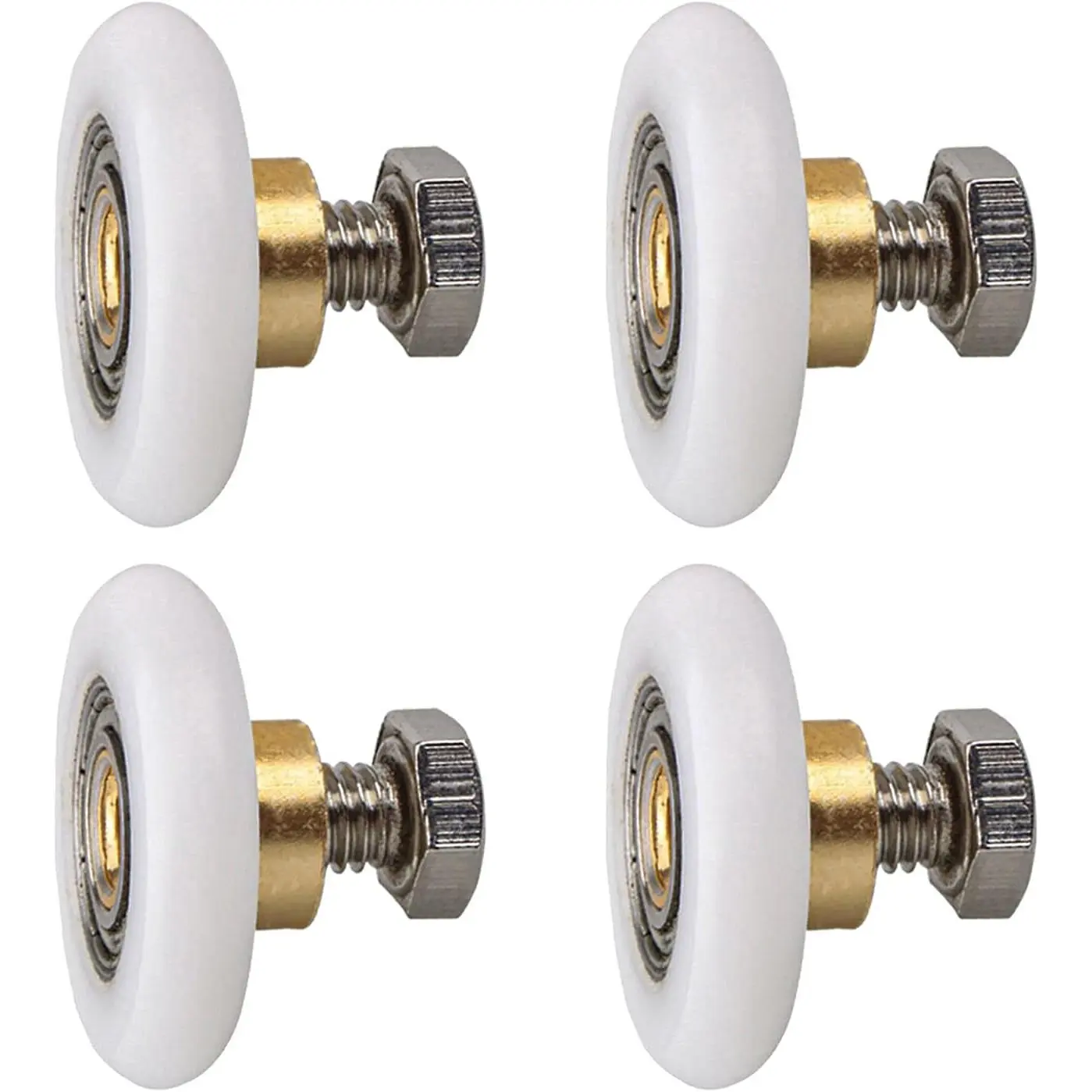 Shower Door Rollers (Copper-POM, Rust-Resistant, Smooth Slide) - 4 Sets of 20mm Diameter Top & Bottom Bathroom Pulleys, White, Includes Screws