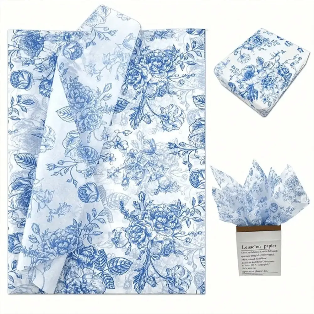 Chinese Vintage Blue Peony Rose Wrapping Paper, 14x20 Inch High-Quality Floral Wrap, Bouquet Wrapper, Ideal for Gifts, Bouquets, Weddings, Birthdays, DIY Crafts