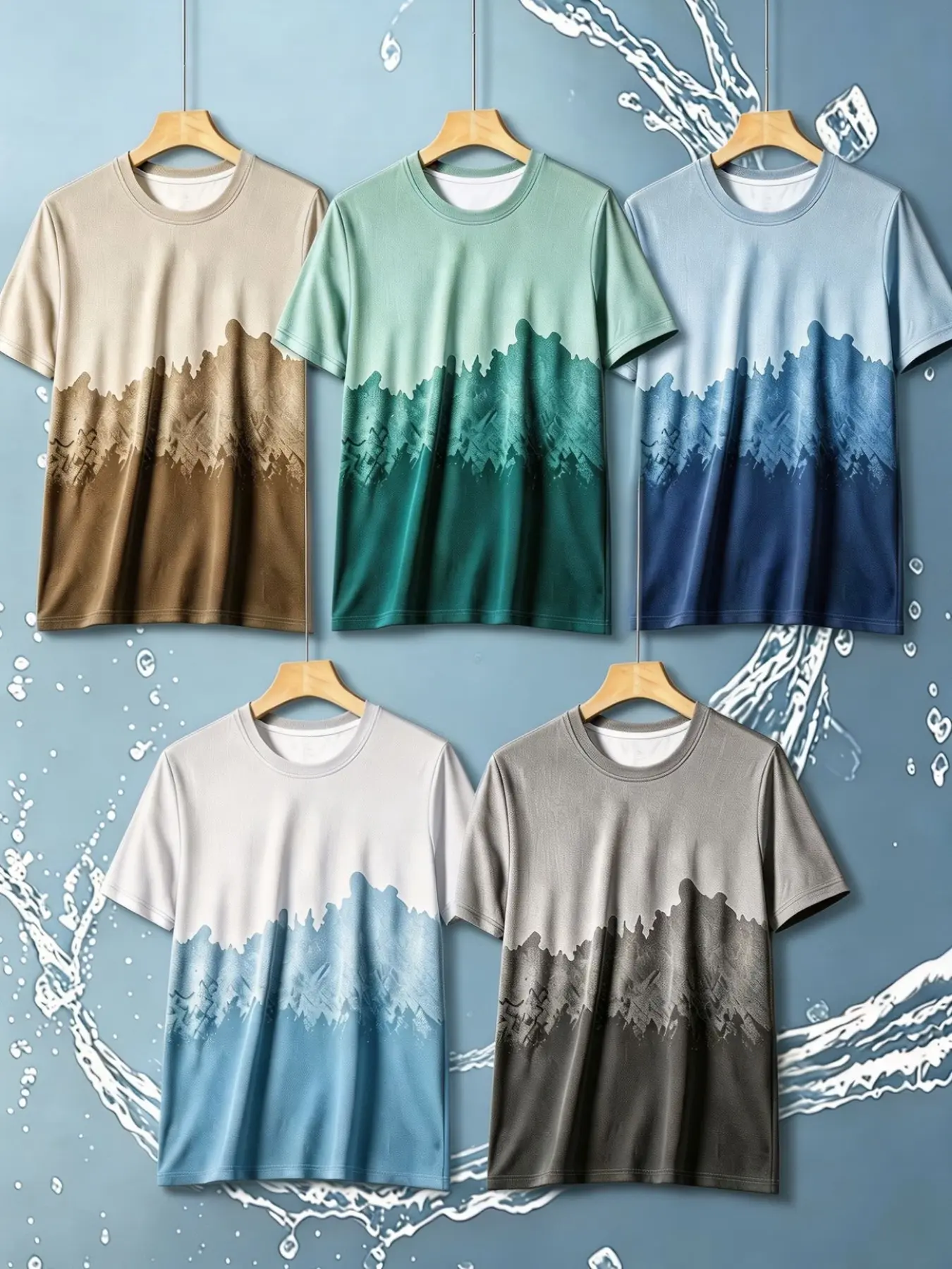 Five-Pack Men's Patterned Print Round Neck Short Sleeve T-Shirts, Comfortable Casual Tops, All-Season Wear, Ideal for Outdoor Activities & Daily Use