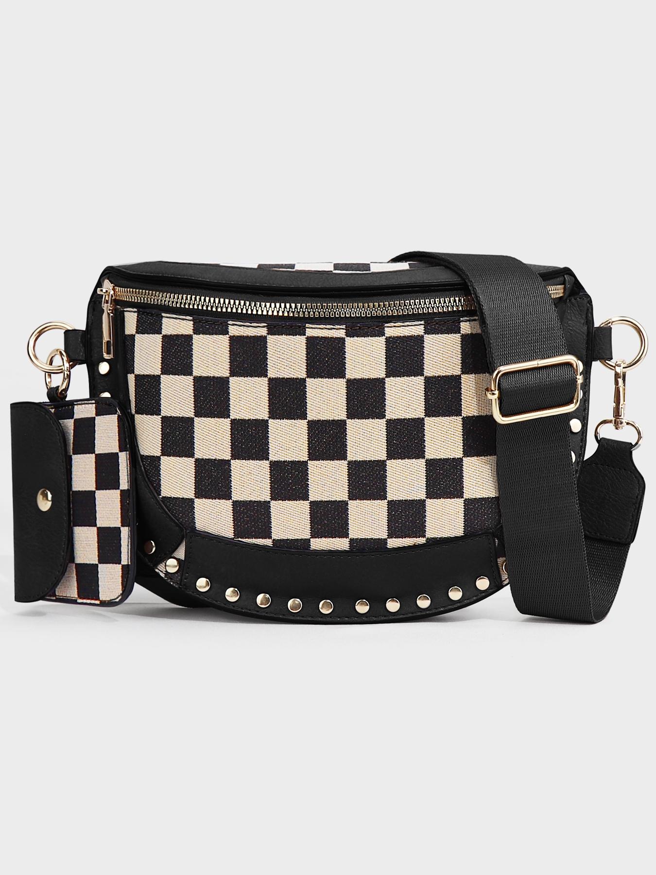 Fashionable Checkerboard Pattern Crossbody Bag with Coin Purse, Adjustable Sling Fashionable Bags, Casual Large Capacity Zipper Fashion Purses for Women, Trendy All-match Commuter Casual Shoulder Bag for Daily Used