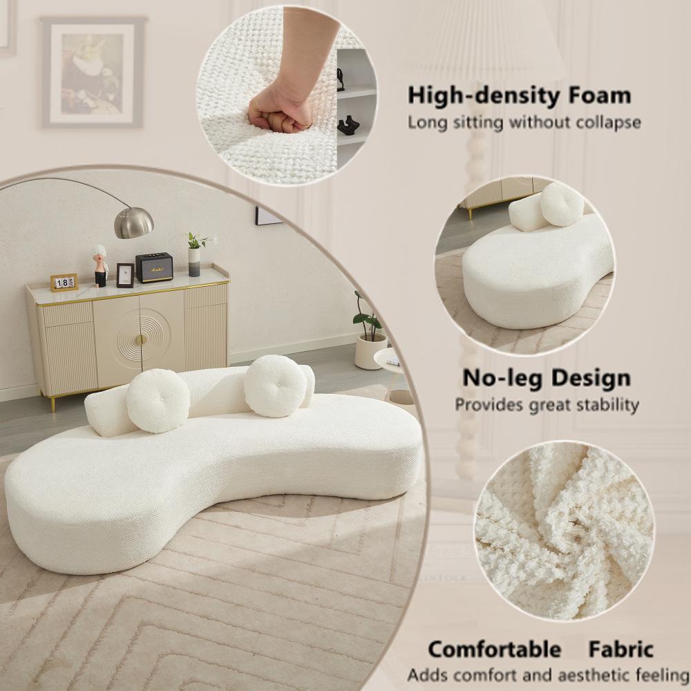 105.5-inch curved sofa, includes 2 throw pillows, modern minimalist cloud-style sofa, 3-4-seater pointed-end corduroy sofa, suitable for bedrooms, living rooms, and apartments, no assembly required, Foldable Linen Storage Ottoman Bed