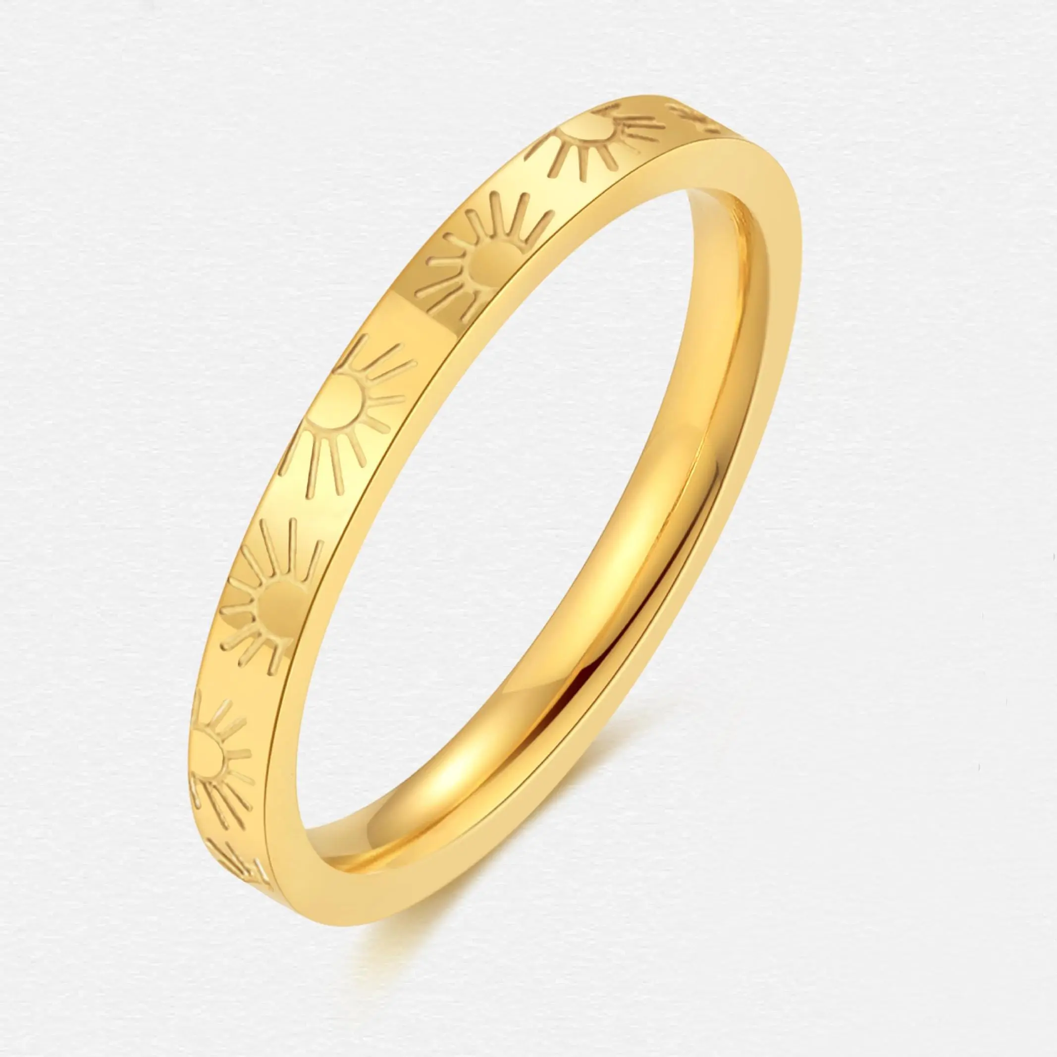 [Sunflower Steel Ring] Sunflower Engraved Stainless Steel Ring - 2mm Easy Women's Stackable Ring - 1pc