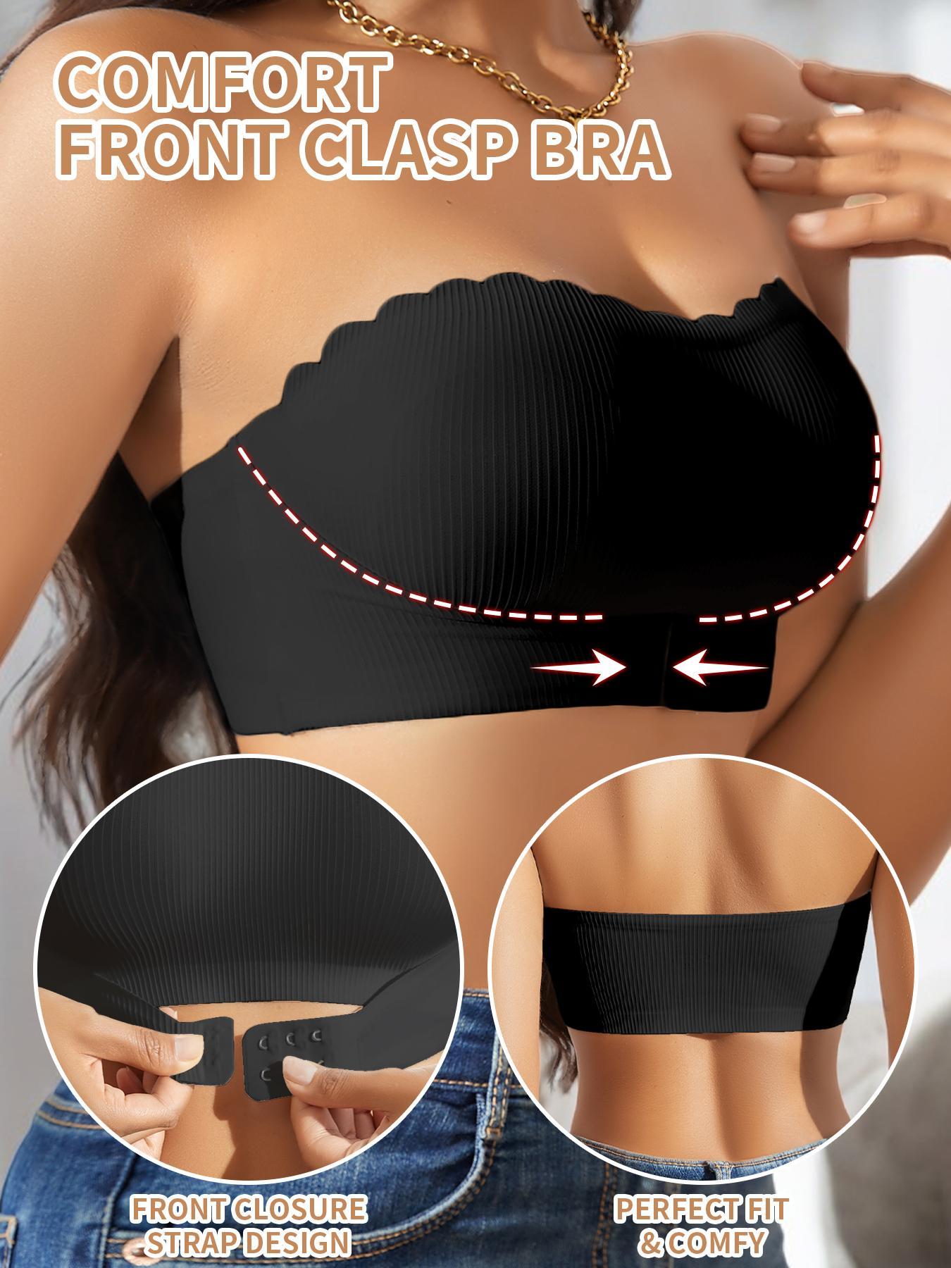 Women's Solid Wireless Strapless Bra, Comfortable Breathable Hook & Eye Front Bra, Women's Lingerie for Daily Wear, Breathable Bras
