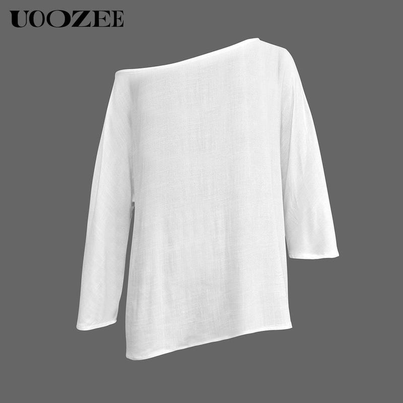 UOOZEE Women's Summer Cotton Blouses - Off Shoulder Long Sleeve Tops in Solid Color for Casual Wear High-Quality Material Multiple Color Options T-shirts