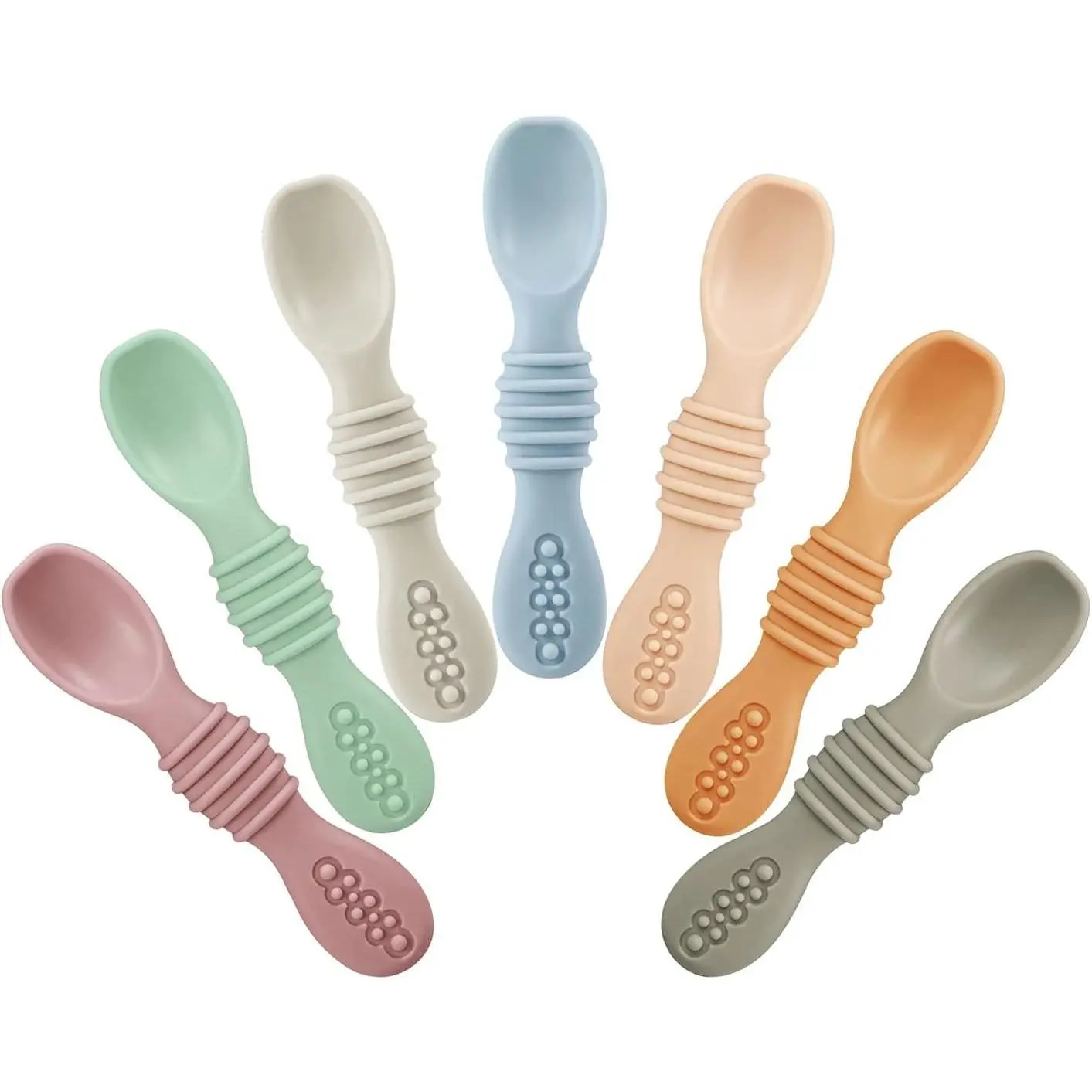 7 Pack Baby Led Weaning Spoons| Silicone Baby Spoons Self Feeding Utensils, Toddler Infant Feeding Spoon First Stage
