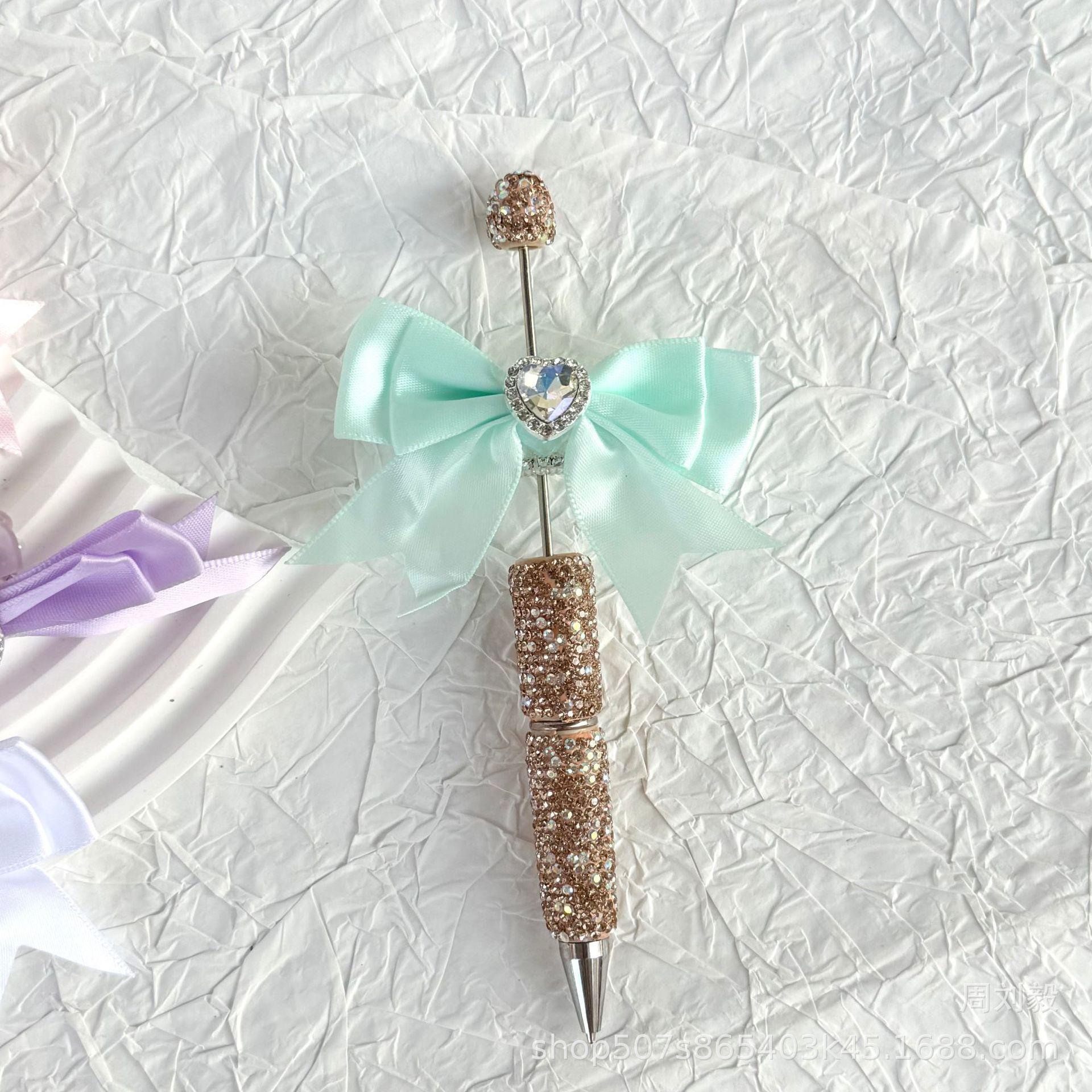 French-style candy-colored beaded bow accessory with rhinestones, satin double-layer bow accessory, beaded pen accessory, decorative piece