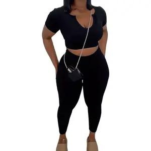 2 Piece Sets For Women Sexy Casual Workout Crop Short Sleeve Long pants Leggings Sets Summer Active Wear