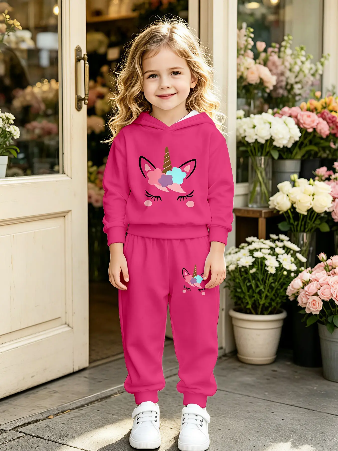 Girls' Unicorn Hoodie Set, Cute Cartoon Two-Piece, Perfect for Parties, Christmas Gifts, Birthday Presents, Ages 1-14