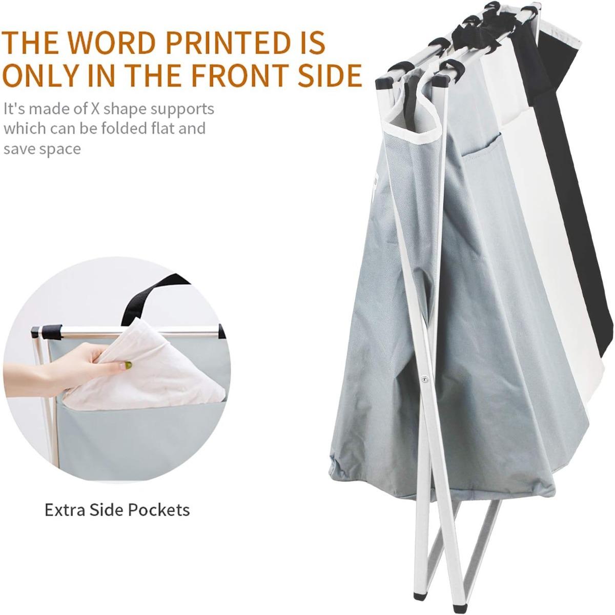 Foldable Laundry Sorter Basket 3 Section Hamper with Stainless Steel Frame for Clothes Sorting Storage Collapsible Space Saving Design Perfect for Small Apartments Laundry Room Organization