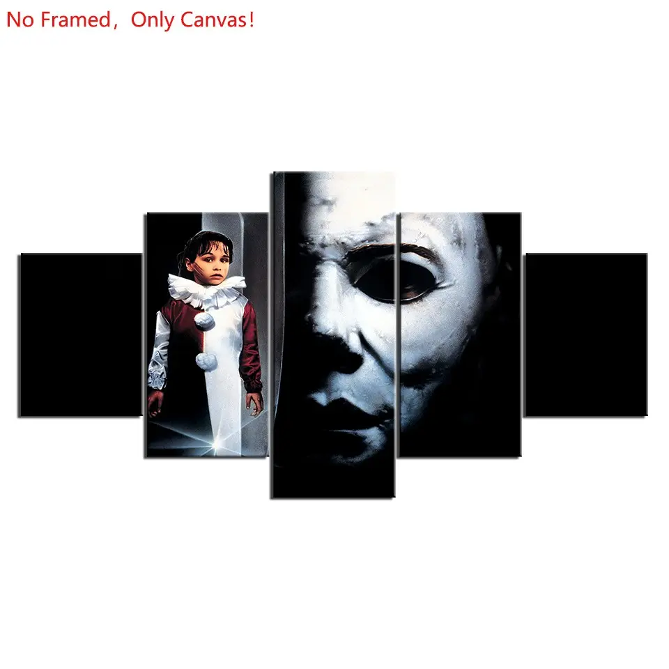 5 piece/set of frameless canvas painting print poster, classic Scream Horror Movie Style art, Halloween 5 HD Michael Myers, A perfect gift for Halloween lovers, the perfect gift for bedroom, living room, kitchen, dormitory corridor, mural, wall decoration