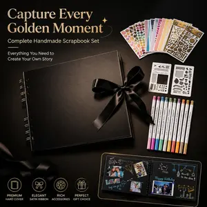 Scrapbook Set with Markers, Stickers and Templates, Complete DIY Photo Album Kit. Create your own memory gallery and record unique stories by hand.