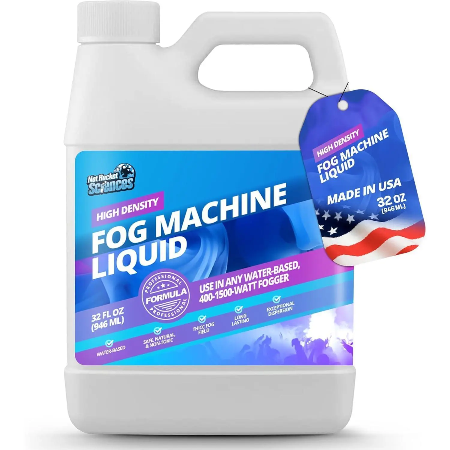 Fog Machine Liquid - 32oz Smoke Machine Fog Juice for Halloween Party, High Density, Pro-Grade, Ultra Thick, Long-Lasting, Low-Lying, High Output, Water-Based.