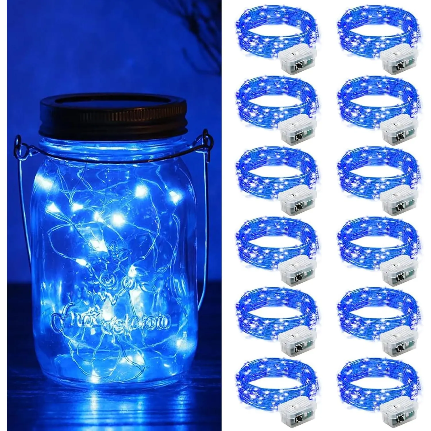 12 Pack Battery Operated Fairy Lights, 7ft 20 Mini LED Silver Wire String Lights with 3 Modes for DIY, Parties, Wedding, Bedroom, Halloween Christmas Decoration BlueGift