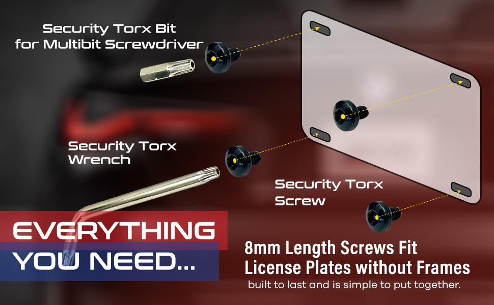 BMW License Plate Screws with Antitheft Design - Rustproof Security License Plate Screw Kit for Fastening Rear Plates - Black Stainless Steel Mounting Bolts (M5-0.8 X 8mm)