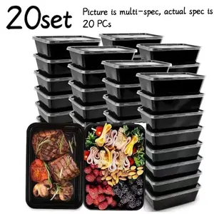 20pcs Reusable Food Prep Containers, Microwave Safe Lidded Storage Boxes, Disposable Plastic Bento Boxes, Dishwasher & Freezer Friendly, Plastic Containers Set, Reusable Snack Containers