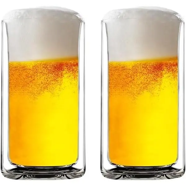 13oz Ultra Clear Strong Double Wall Thermal Insulated Highball Drinking Glasses for Beer, Coffee, Juice, Smoothie, Mojito, Soda, Milk and Mixed Beverages, Set of 2 (real glass, not-plastic)