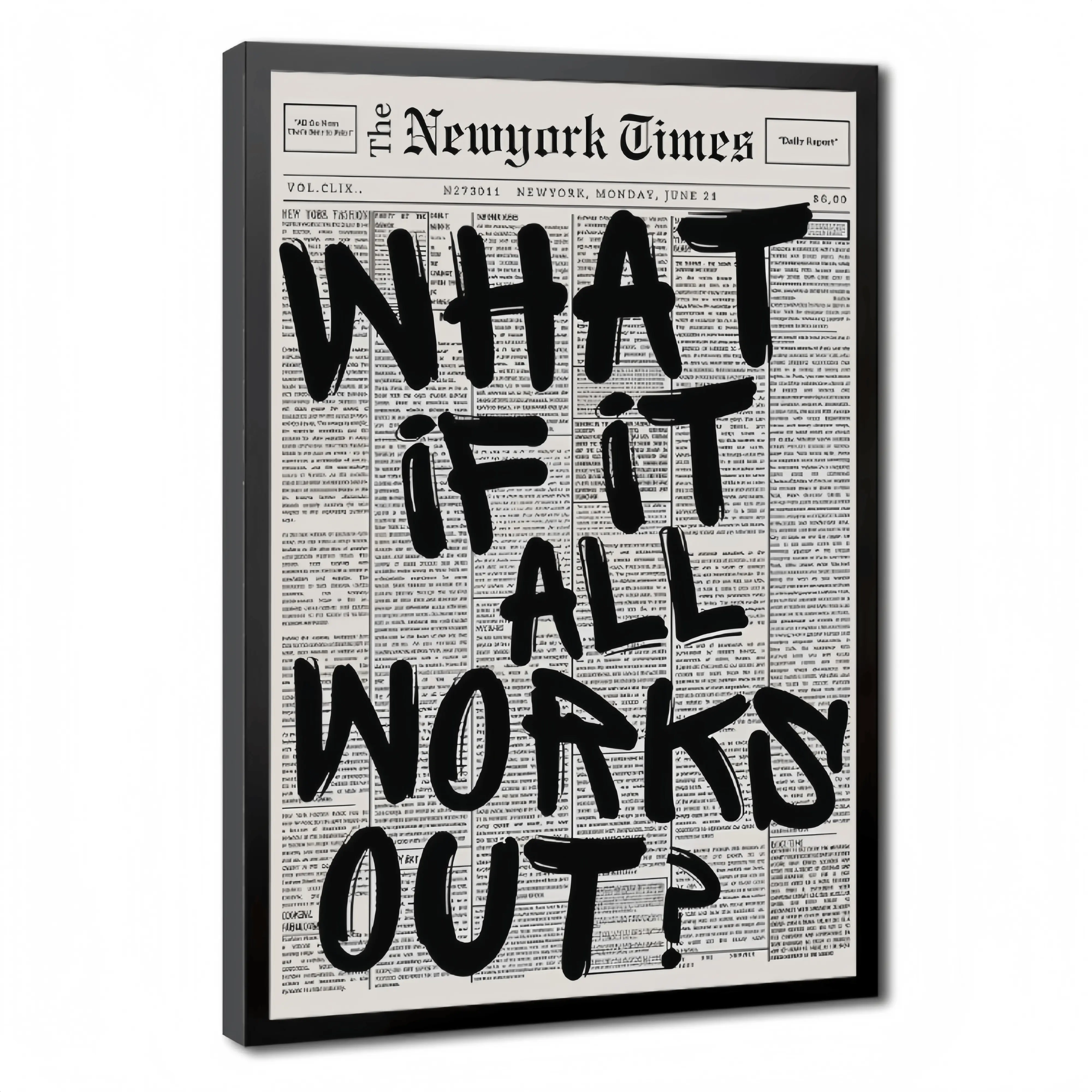 Retro Black And White Newspaper Poster What If It All Works Out Canvas Wall Art Positive Affirming Quote Minimalist Prints Painting For Home Bedroom Dorm Wall Decor