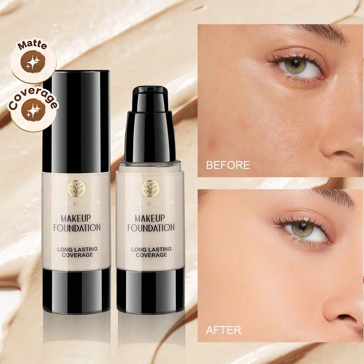 Matte Press Foundation (30ml Bottle) - Sun Protection SPF Makeup, Oil-Repellent, Waterproof, Smudge-Resistant, Brightening, Concealing, Natural Finish, Daily Wear for Adults, Ideal for Work, Commuting, SPF Coverage