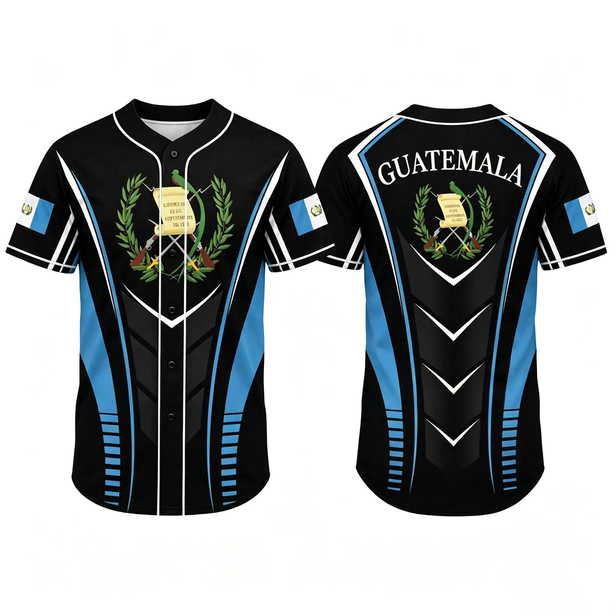 Unisex Guatemala Baseball Jersey - Black-Blue Flag Design Professional Sports Top, Breathable Fabric, Elastic Fit, Gentle Wash, Multi-Size