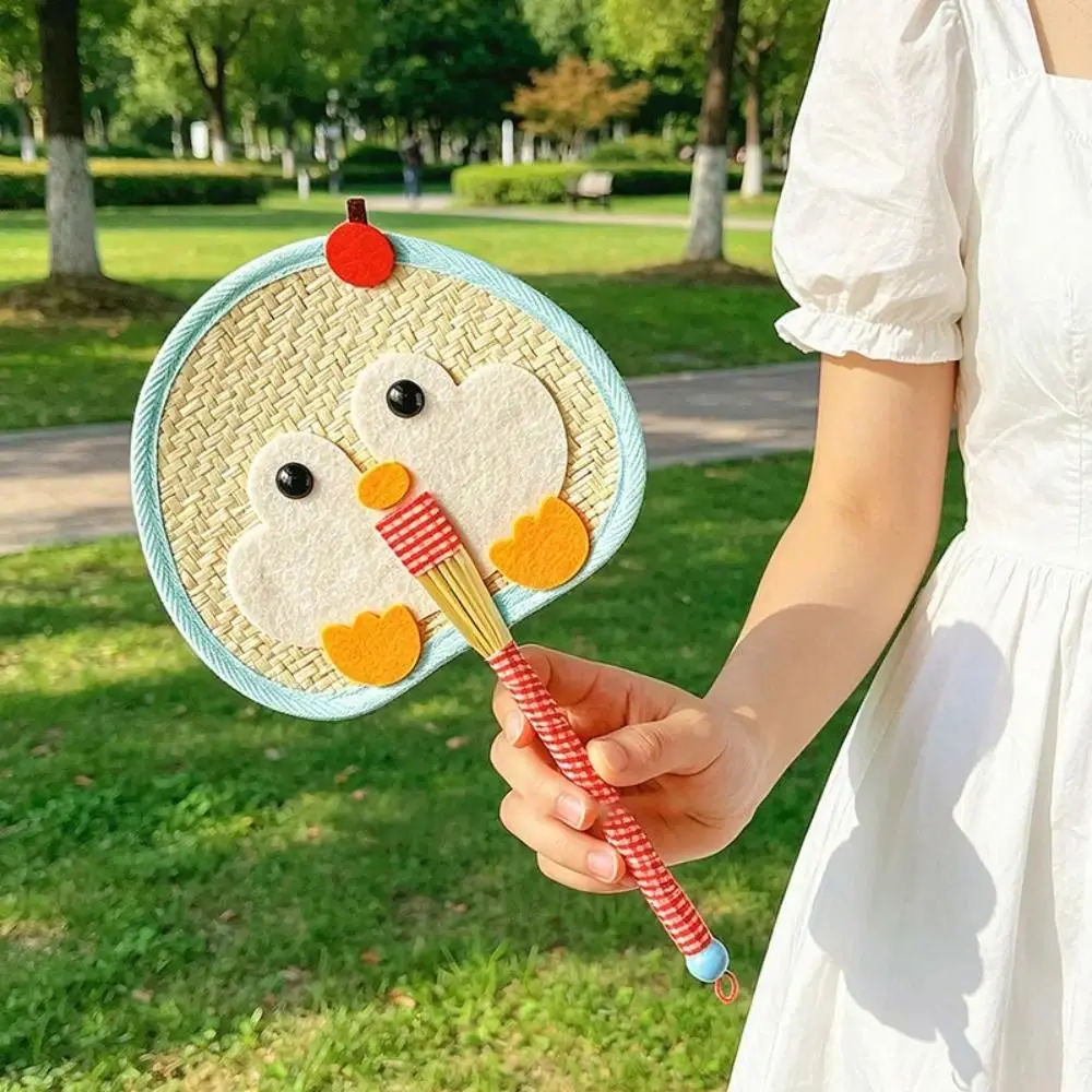 Compact Penguin Hand-Woven Fan Cartoon Cute Cattail Fan Lightweight Portable Hand Braided Fan School/Office