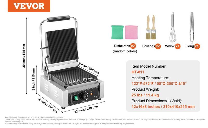 Spring new arrivals Commercial Panini Press Grill Electric Sandwich Maker Griddle Plate 9"x9"