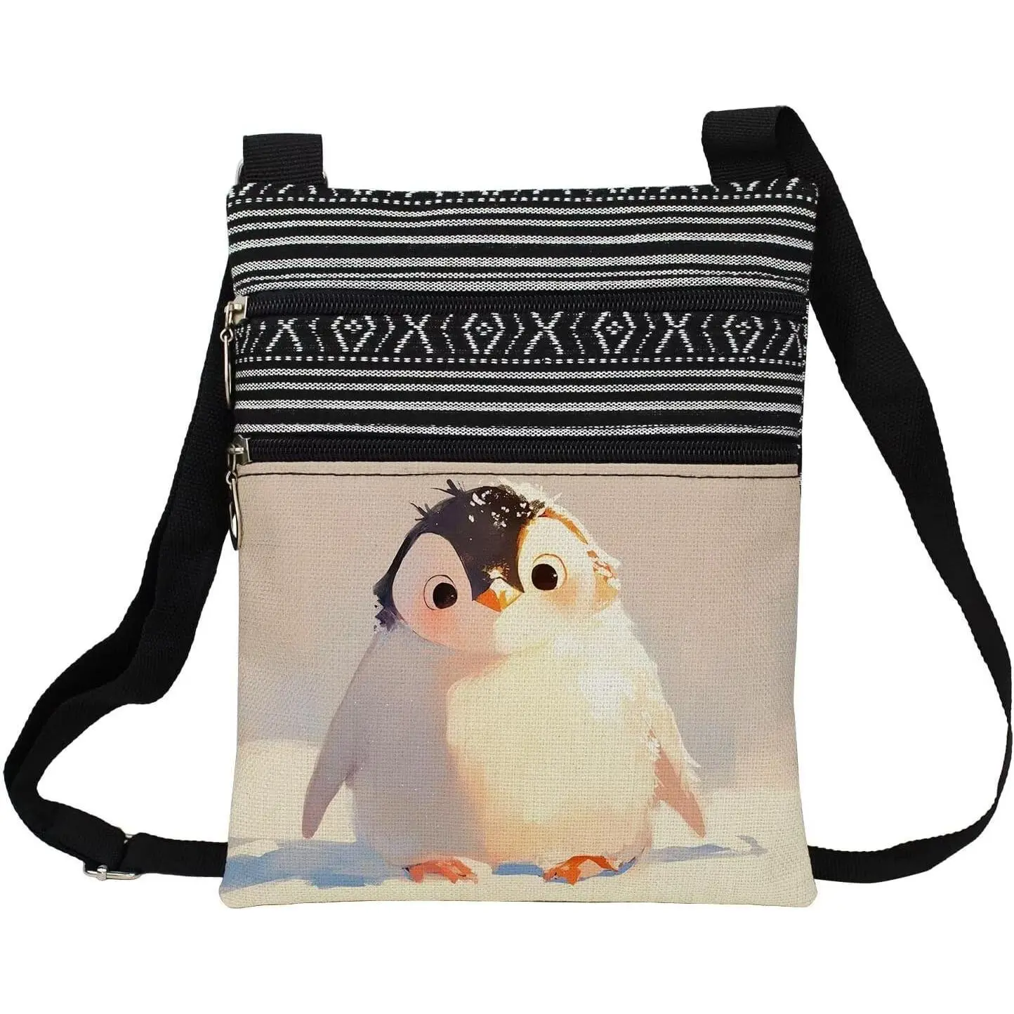 Chubby Penguin Messenger Bag Small Ethnic Pattern Printed Adjustable Strap Crossbody Zipper Bag Chubby Penguin Phone Bag Wallet Cute Shoulder Handbag  Women Friends -1