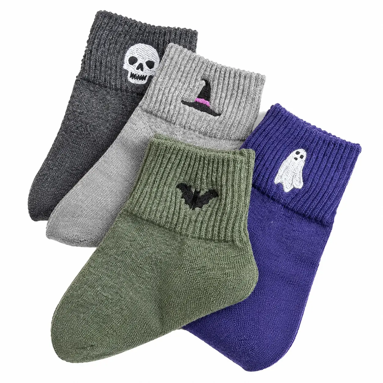 Women's Soft Stretch Mid-Calf Length Crew Socks - 5-Pair Halloween Theme Set, Comic & Cartoon Print Designs (Pumpkin, Ghost), Cozy Knit Cotton-Polyester Blend, Fall Winter Daily Wear, Thoughtful Gifting